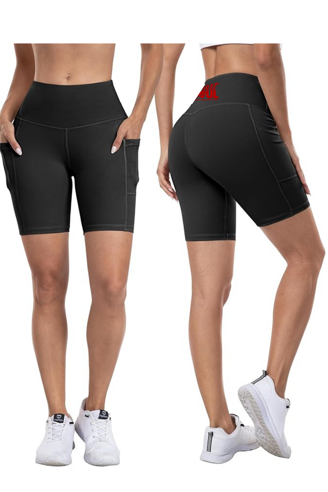 Heart & Soul: Women's High-Waisted Tummy Control Biker Shorts with Pockets