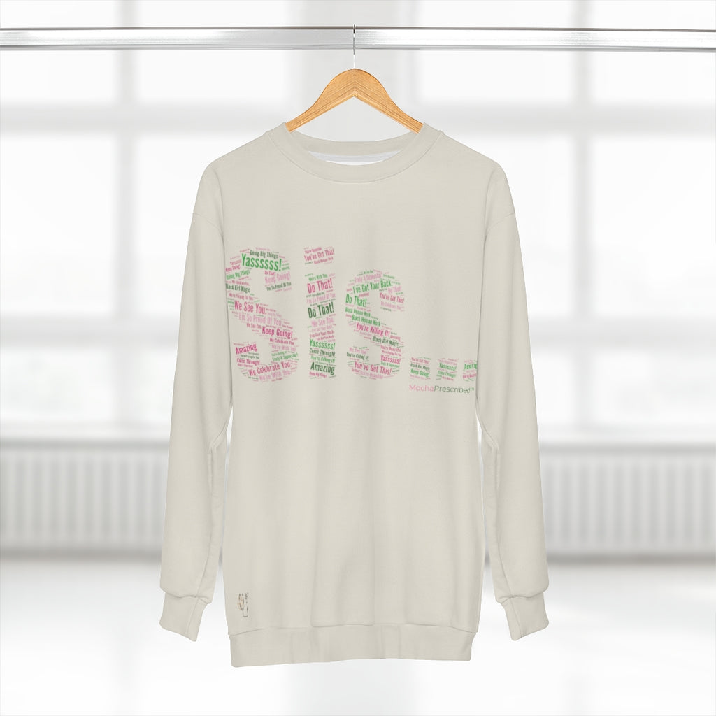 Sis... Words of Affirmation AOP Sweatshirt (Pink/Green)