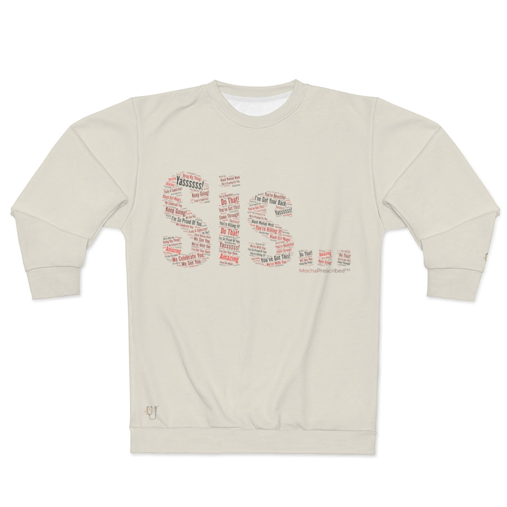 Sis... Words of Affirmation Cream AOP Sweatshirt (Red/White)
